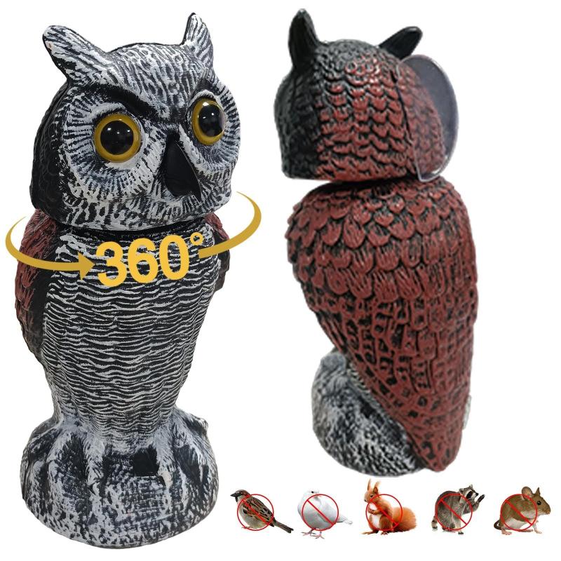 Fake Owl Statue Decor 1Pack With Wind Panel, Fake Owls Waterproof For Garden Plant Orchard, Plastic Owl Decor For Outside Indoor