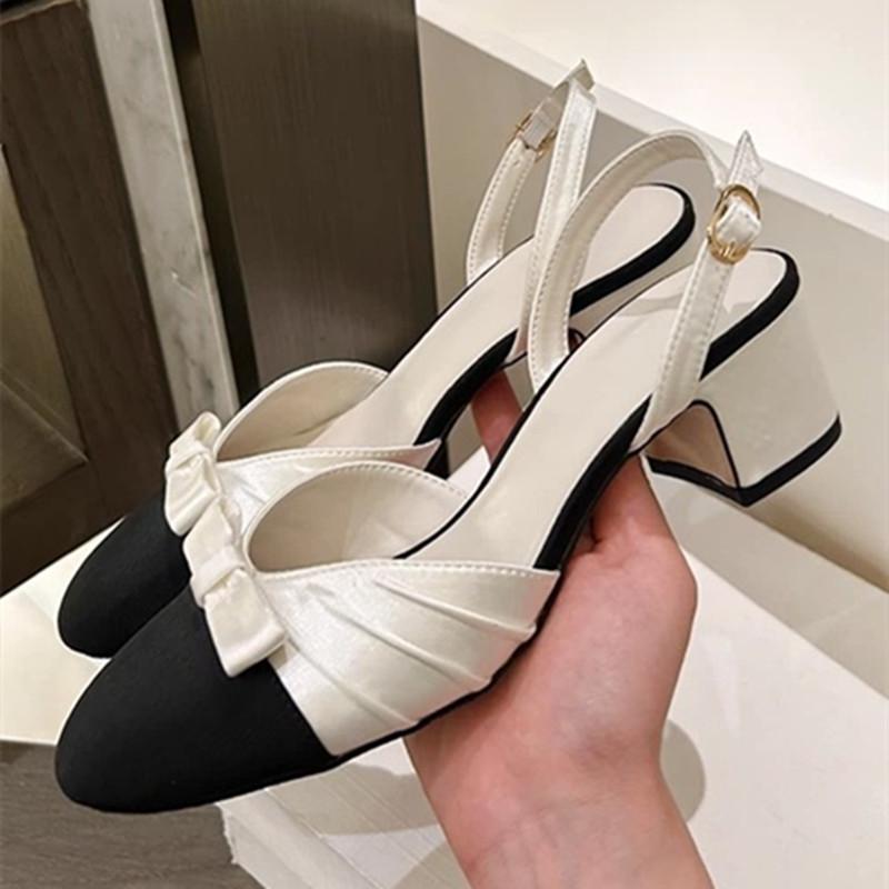 

Fashion Sweet Bow Slingback Sandals Women Elegant Pointed Toe Back Strap Buckle Mid Heel Sandals Fashion Comfortable Zapatos De Mujer 35 білий