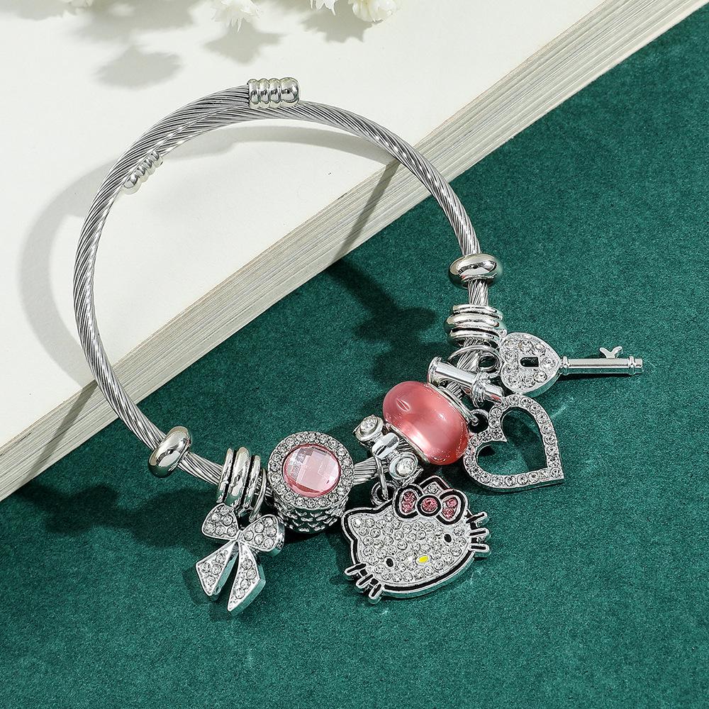 Hello Kitty Rosa Pandora Armband - Niedliches Cartoon-Katzen-Charme-Bügelarmband Schmuck
