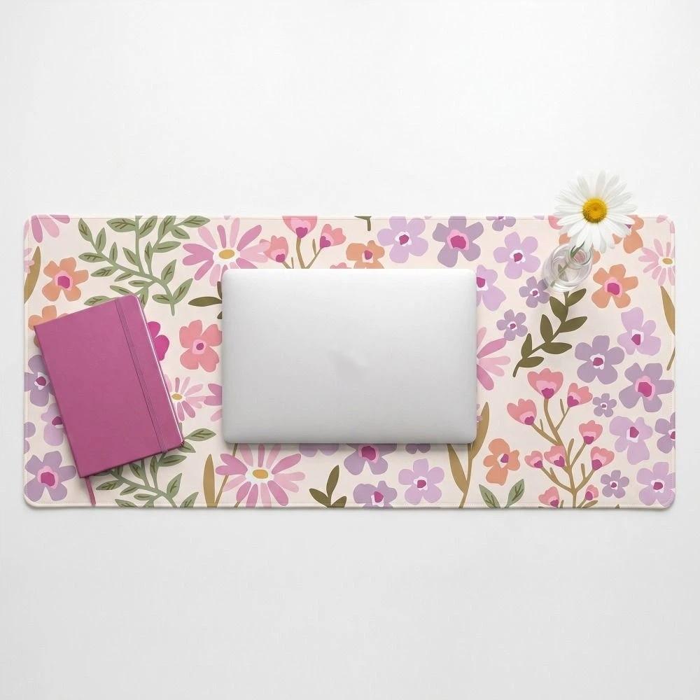 Rubber Base Floral Desk Pad Large Computer Mat Stain-resistant Gaming Mats  Work