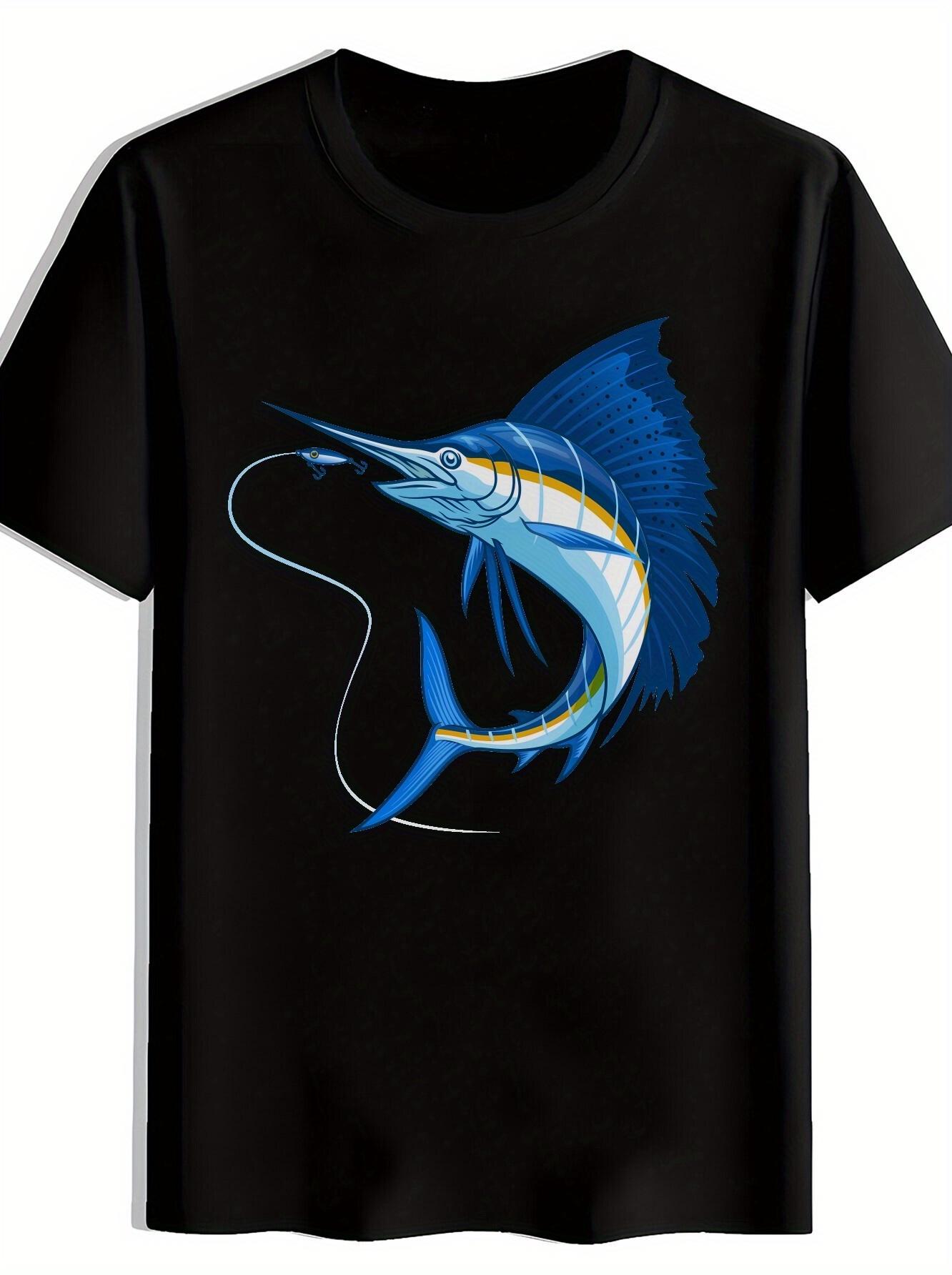 Black Fishing Graphic T-shirt - Fun Marlin Print M
