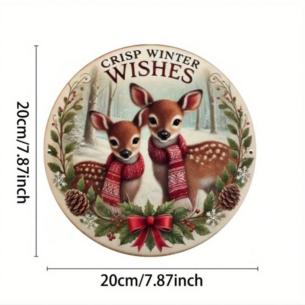 

Christmas Deer Metal Wall Art Round Iron Tin Sign 8x8 Inch Home Decor 20x20