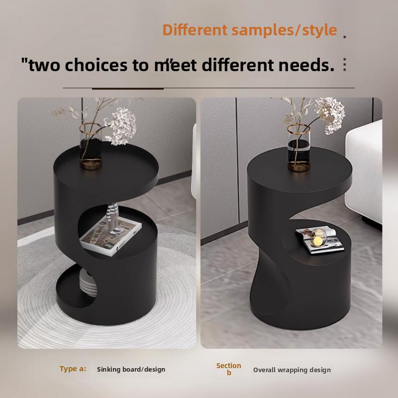 Iron Sofa Side Table for Living Room  Luxury Double-Layer Coffee Table Cylindrical Nightstand  Easy-Clean Bedside Cabinet