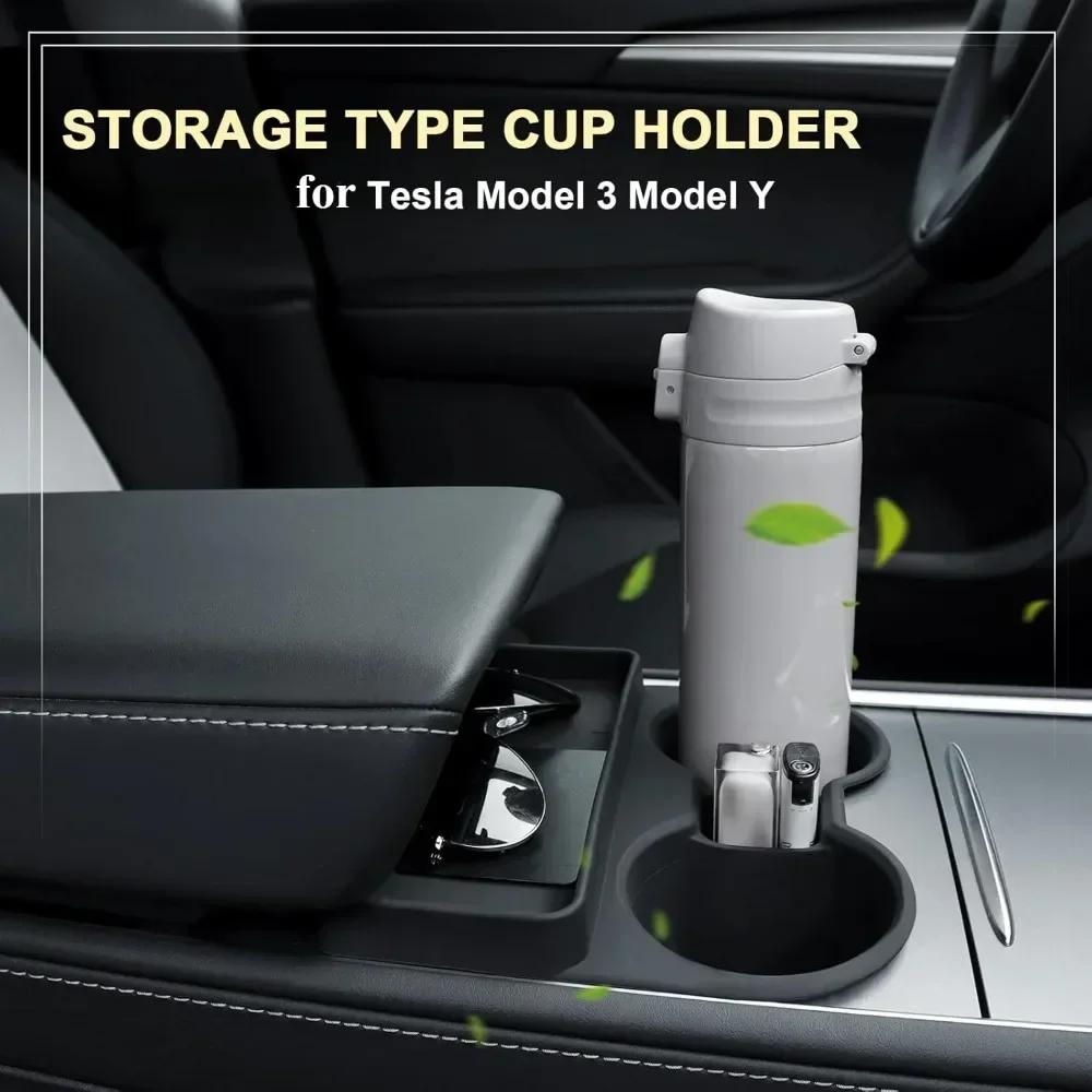Cup Holder Insert Center Console Water Cup Limit Clamp Under Armrest Box Storage Tray Holder Accessories for Tesla Model 3 Y