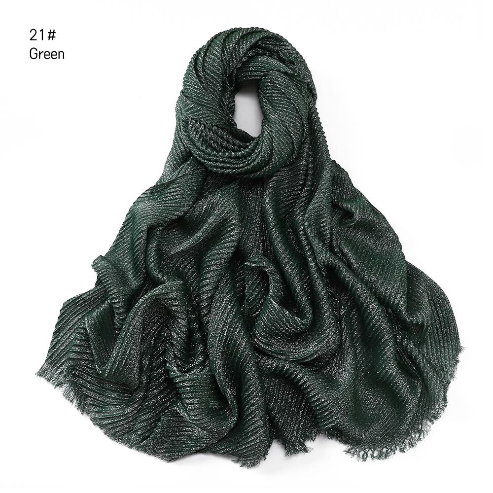 24 Colors Plain Glitter Shimmer Wrinkle Fringe Viscose Scarf Shawl Lady Thin Ripple Wrap Pashmina Stole Bufandas Muslim Hijab