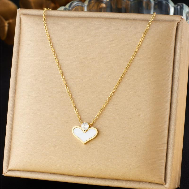 18K Gold Plated White Shell Heart Pendant Necklace, Dainty CZ Love Charm Necklace for Women, Minimalist Jewelry