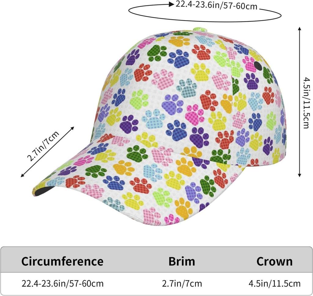Vibrant Rainbow Paw Print Baseball Cap for Women Men Adjustable Snapback Hat Fashion Unisex Hip Hop Hats Casual Trucker Caps