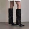 Pointed Metal Belt Buckle Rivet Vintage Western Cowboy Boots High Heel Knight Spice Girl Pant Boots Women's Boots