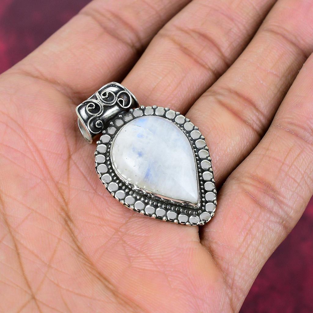 Moonstone 925 Solid Sterling Silver Pendant, Handmade Gemstone Pendant , Gift For Mom Antique Jewelry