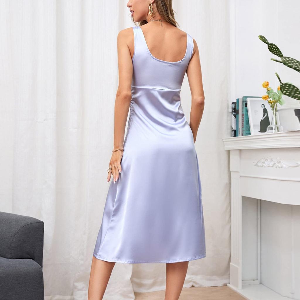 Women's Fashion Casual Solid Color Sleeveless Waist V-neck Dress