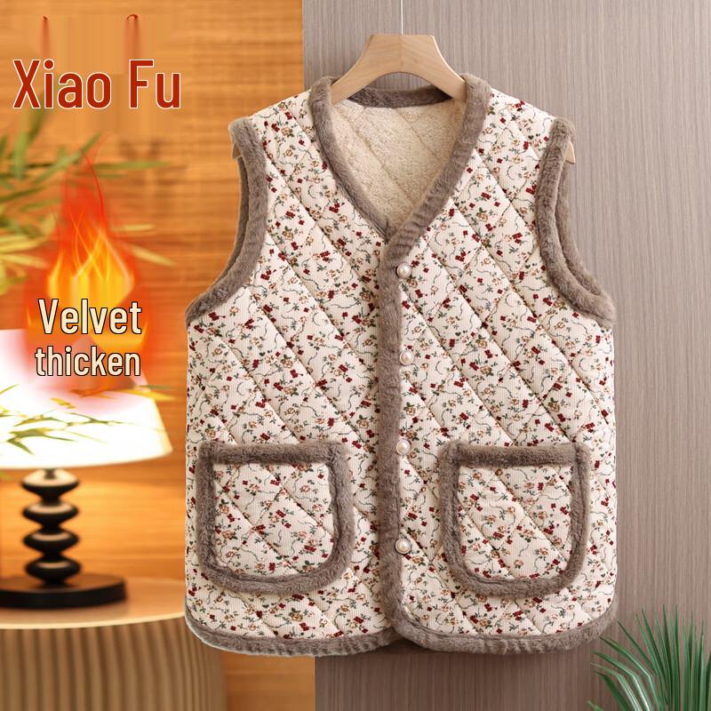 

Elderly Women s Plush Thickened Floral Winter Vest 4XL