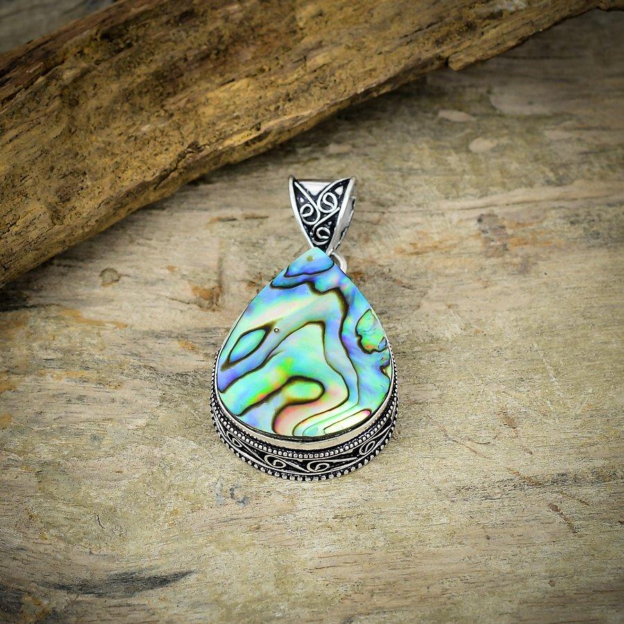 Abalone Shell Gemstone Handmade 925 Sterling Silver Jewelry Pendant 2.09" M-15