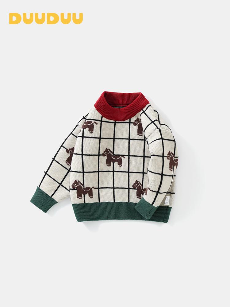 DUUDUU Kids' Knitwear: Thick Korean-Style Toddler Sweater for Boys - Autumn/Winter Warmth