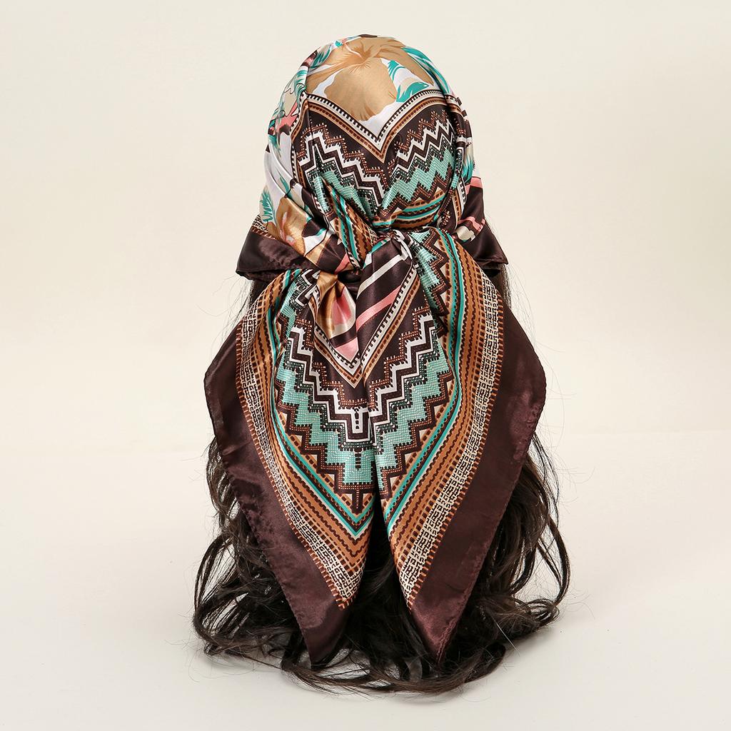 90*90cm Women Scarf Silk Feeling Hair Neck Square Brand Office Bandanna Muffler Waiter Flight Attendants Handkerchief Rings Wrap