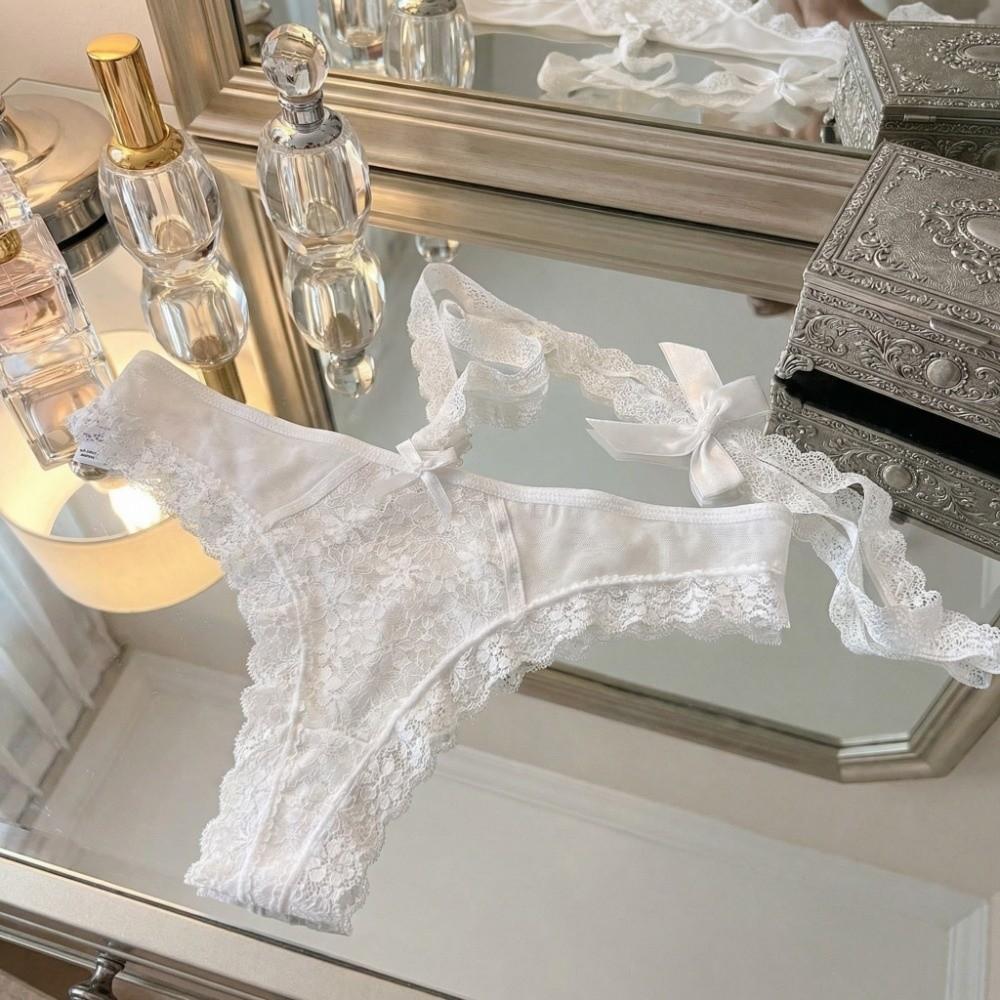 Bow Hanging Neck Chain Mesh Floral Bowknot Panties Underwear for Women  Valentine's Day Gift