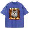 Mode Oversized T-shirt Vintage Tvättad Bomulls-T-shirt Konst Katt Grafisk T-shirt Casual Streetwear Vår Sommar