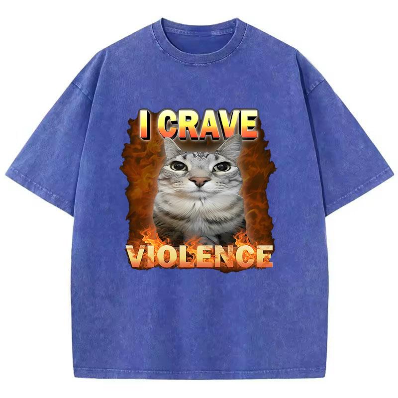 Mode Oversized T-shirt Vintage Tvättad Bomulls-T-shirt Konst Katt Grafisk T-shirt Casual Streetwear Vår Sommar