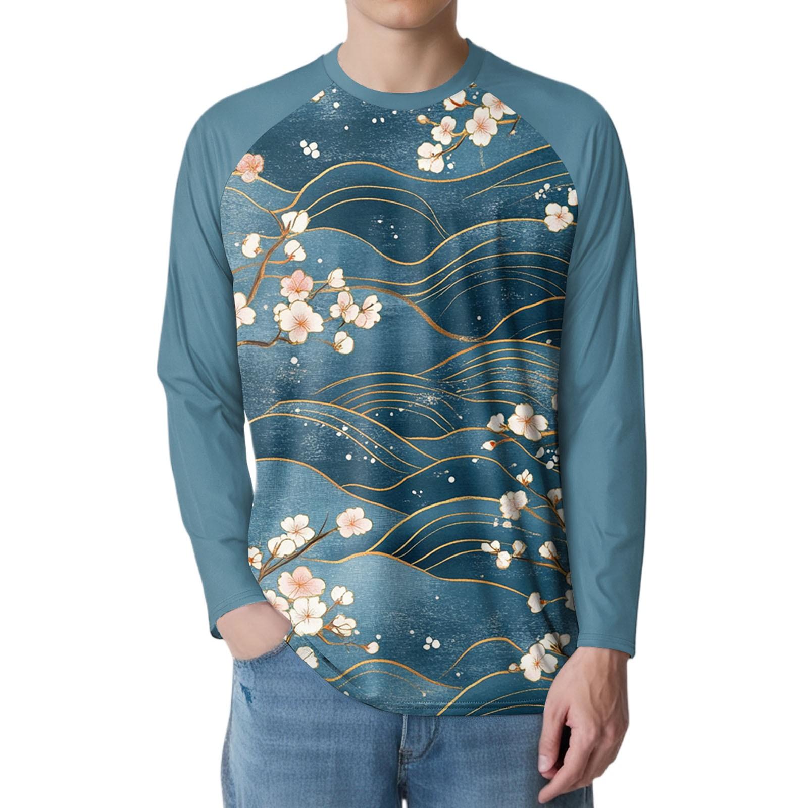 

Мужская мода принтованный реглан длинный рукав спортивный топ XXXL циан