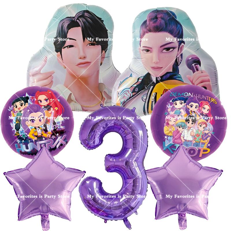 Kpop Demon Hunters Birthday Balloons Set Number Balloon Suit Foil Ballon Cartoon Birthday Party Supplies Decor Baby Shower Gift