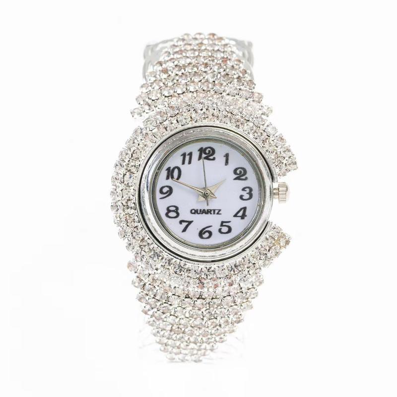 Women Elegant Bling Rhinestone Bangle Wrist Watch Metal Strap Quartz Analog Timepiece for Bridal Shower Gift Date Wear