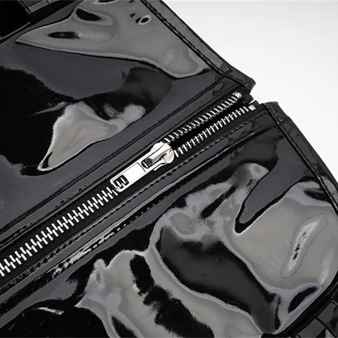 European PU Leather Zipper Tie Waist Corset Bodysuit