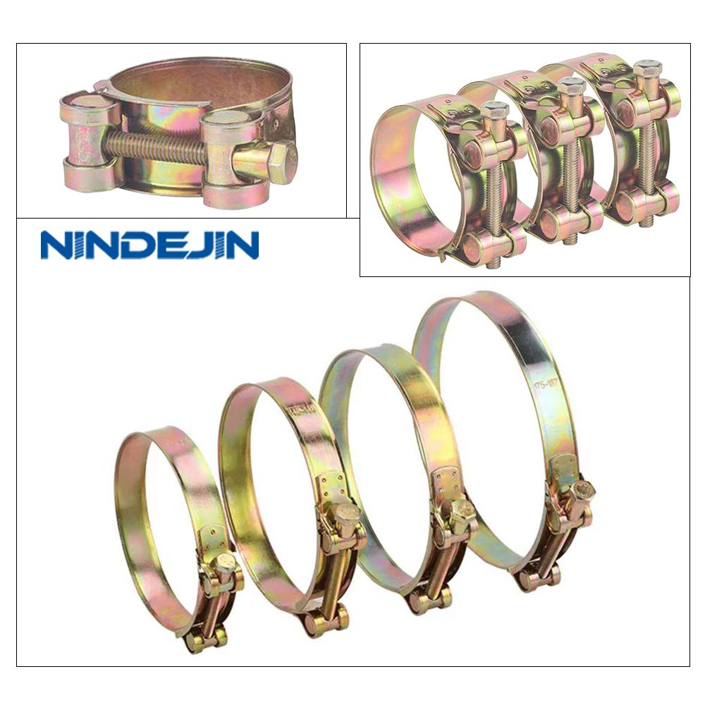 1piece Strong T-Bolt Hose Clamps Yellow Zinc Steel Heavy Duty 17-252mm Adjustable Bolt Band Pipe Clamp for Automotive Plumbing
