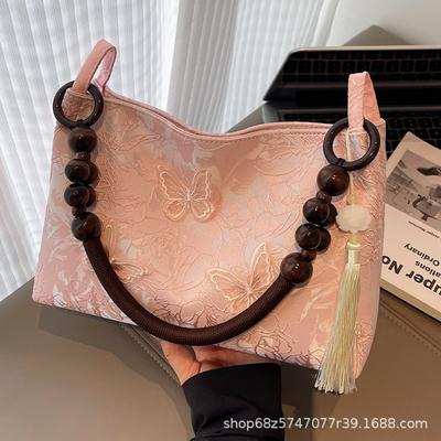 Solid Color Fashion 2025 Simple Summer Large Capacity Foreign Style Casual Armpit Bag Beaded Embroidered Shoulder Bag Commuter Bag