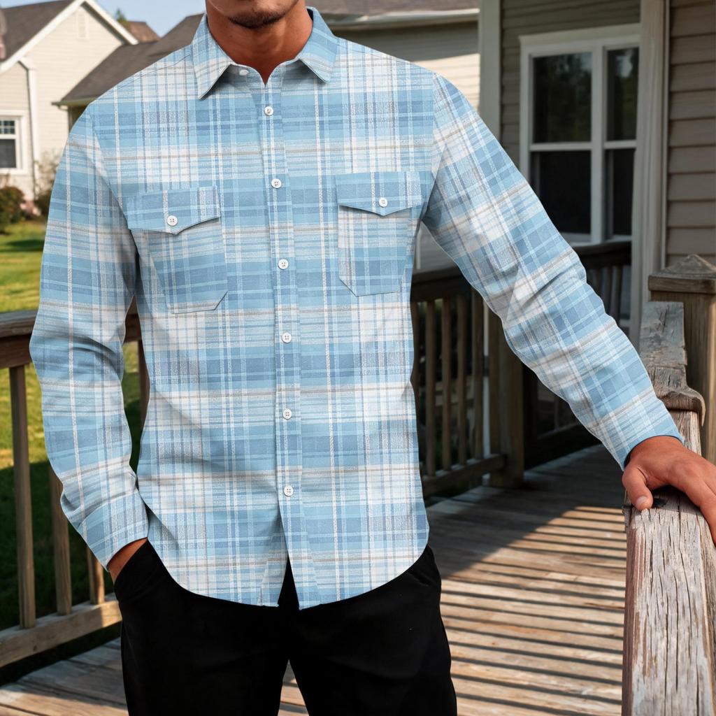 Men's Basic Long Sleeve Shirt with Two Pockets