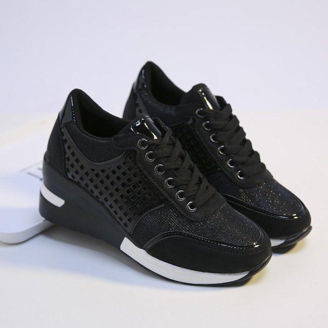 

Женские беговые кроссовки на толстой подошве на танкетке, увеличивающие рост, дышащие удобные кроссовки для бега, спортивная прогулочная обувь 35