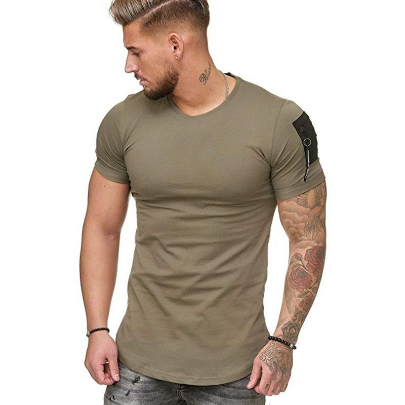 Mens Fashion Solid Color Fitness Tops Short Sleeve Casual Cotton Tee T-shirts