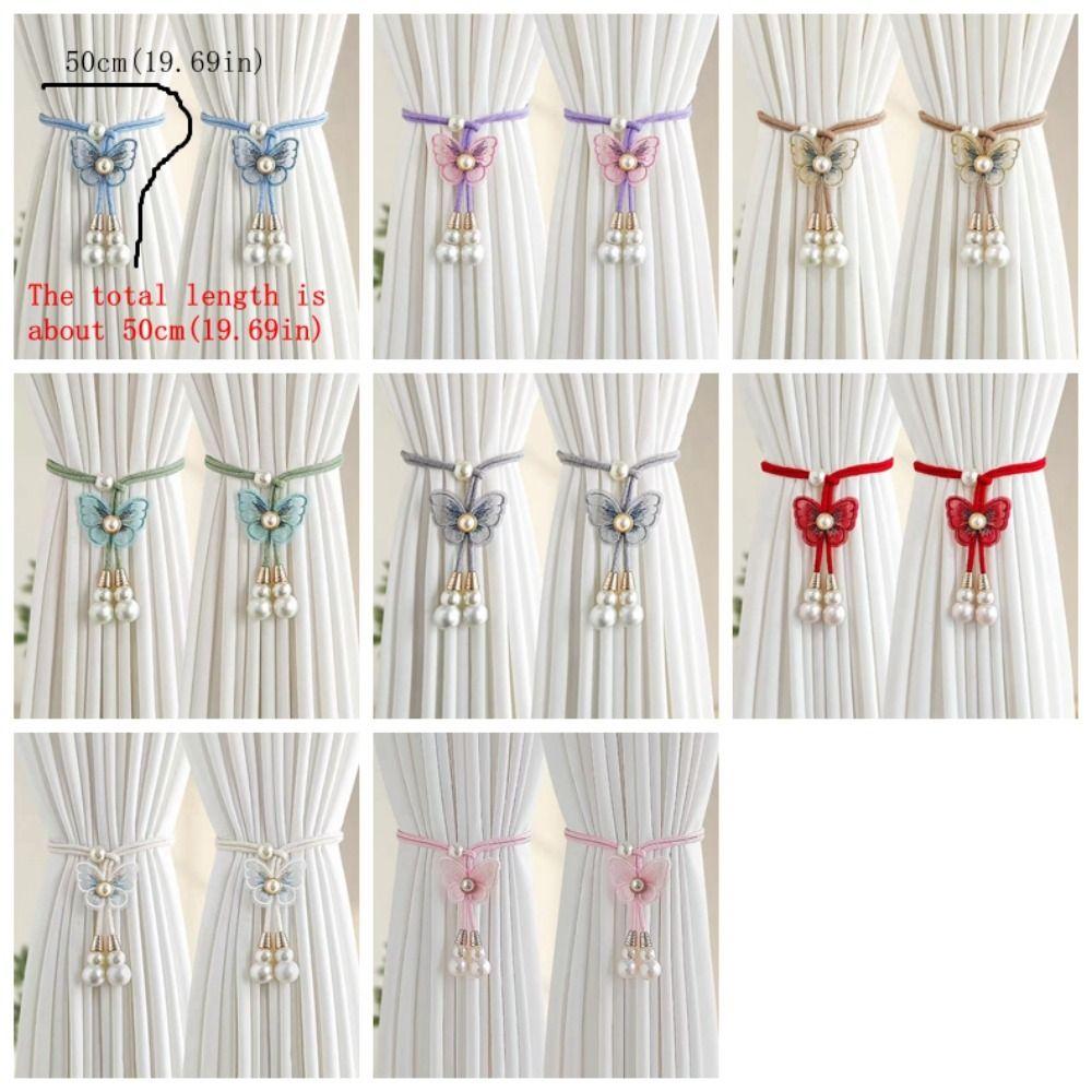 2PCS Curtain Holder Pearl Curtain Buckle Adjustable Curtain Binding Curtains Tie Rope  Kitchen