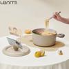 LANMI 22CM Non-stick Double Ear Instant Noodle Stew Pot Medical Stone Coated Soup Pot with Visible Glass Cover Kitchen Cookware