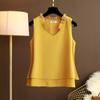 Women's Summer Solid Color V-Neck Plus Size Chiffon Shirt Design Loose Sleeveless Bottom Tank Top