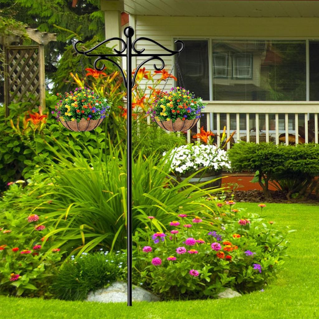 Cârlig de Păstor de Grădină Suport Stâlp Hrănitor Păsări Metal Decor Exterior cu Umerase Duble
