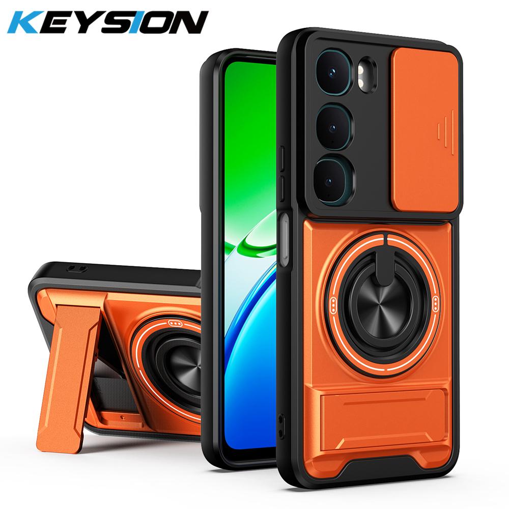 KEYSION Magnetic Phone Case for VIVO Y21d Y31 5G Y19S Pro Slide Camera Protection Upright Kickstand Ring Shockproof Back Cover