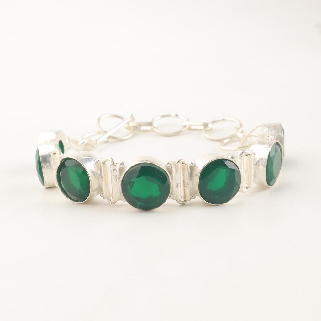 Green Onyx Gemstone 925 Sterling Silver Jewelry Handmade Adjustable Bracelet 9" RB-7-12