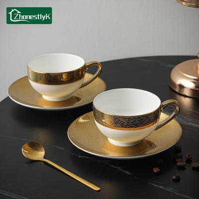 European Leather Patterned Gold-plated Bone China Coffee Cup Office Light Luxury Mug Afternoon Tea Cups Household Drinkware