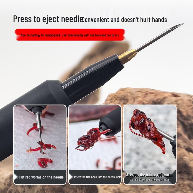 Automatic Multi-functional Red Worm Bait Clip & Hook Tying Tool