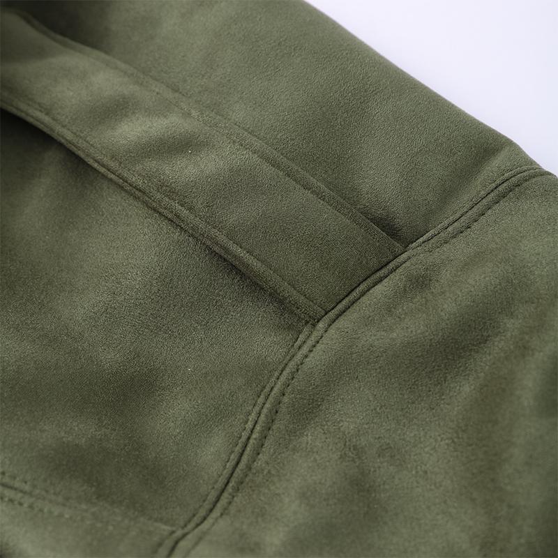 Fashion Suede Zipper Bomber Jacket for Women Vintage Turn Down Collar Long Sleeve Coats Lady New Streetwear Loose Short Outerwear Commute Spring New