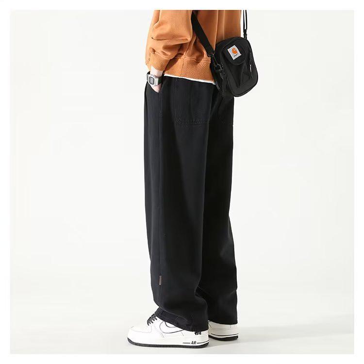 Trendy Wide-Leg Casual Pants für Herren – Herbstkollektion, Loose Fit, Einfarbig, Amerikanische Marke