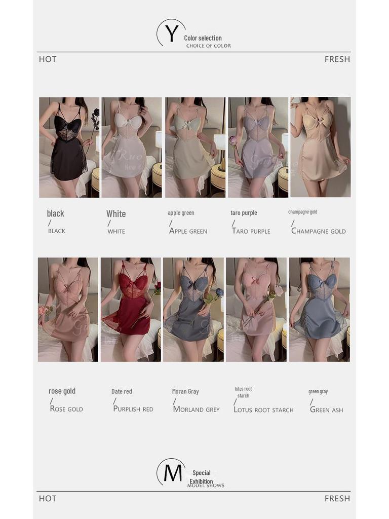 Guiruo Plus Size Pajama Set with Chest Pads & Supportive Straps - Includes Nightdress & Cozy Robe