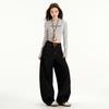 American retro big pocket tooling scimitar jeans women's loose wide-leg sickle silhouette design dad pants