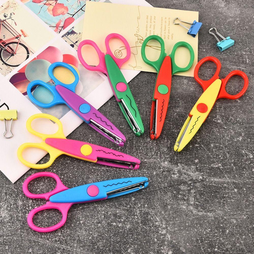 1/6PCS DIY Color Lace Scissors Comfortable Hand Wavy Pattern Art Safety Scissors Small Round Head Stationery Paper Cutter