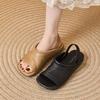 Black casual sandals women's 2025 new summer wear comfortable daily versatile open-toed square-headed Roman sandals