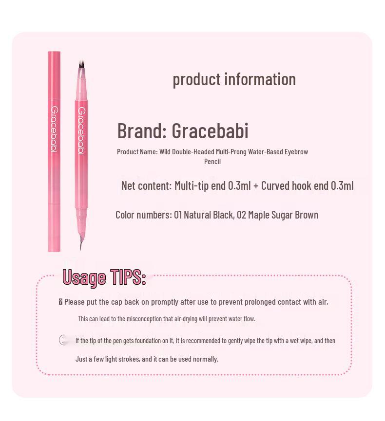 Gracebabi Dual-Ended Long-Lasting Eyebrow Pencil for Natural, Bold Brows - Beginner Friendly and Fade-Resistant.