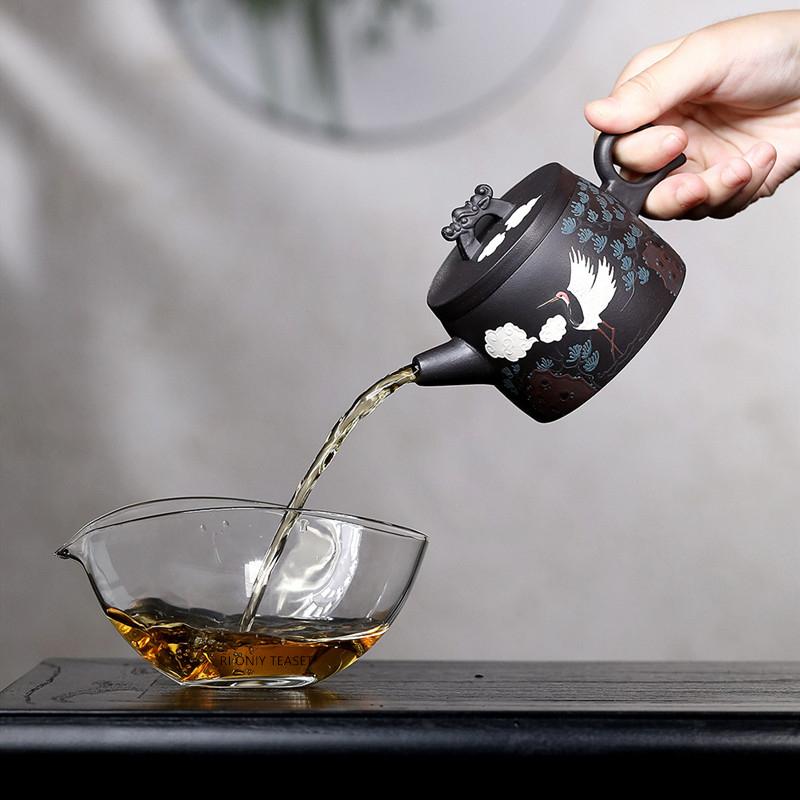 180ml Chinese Yixing Purple Clay Teapot Beauty Kettle Famous Handmade Flying Crane Pattern Tea Pot Zisha Tea Set Customized