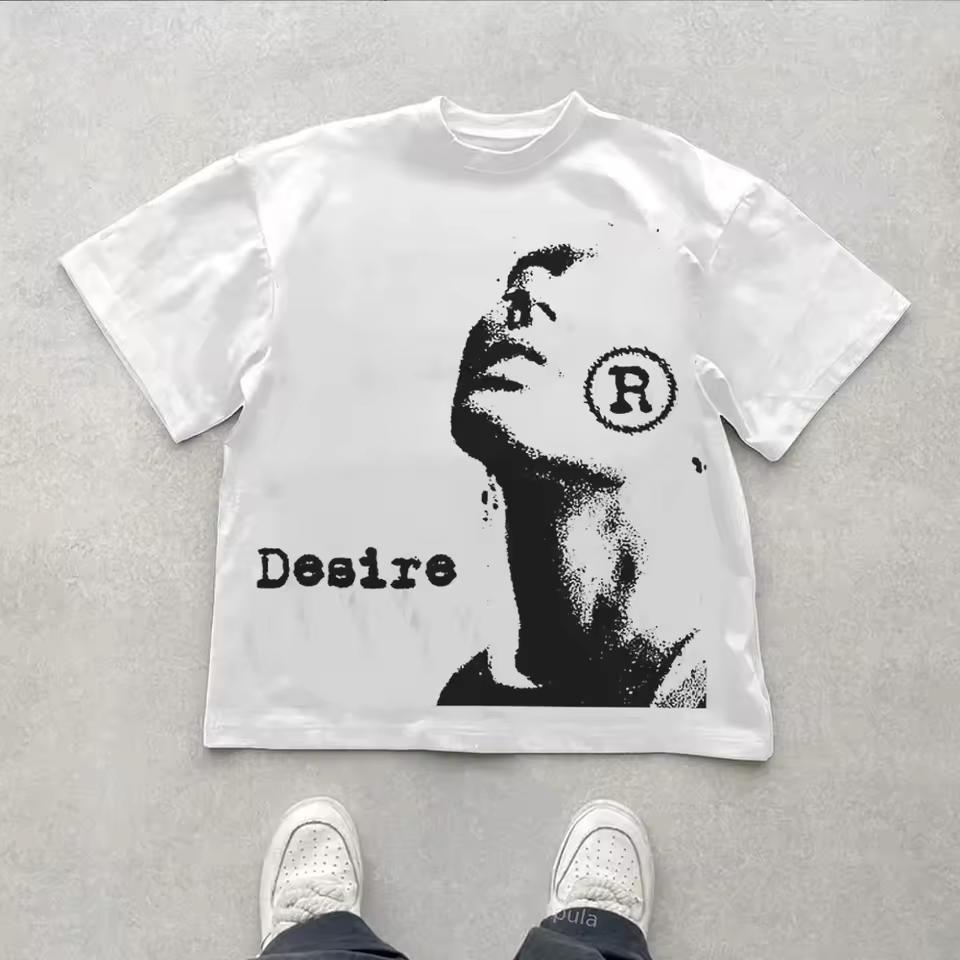 Summer Vintage Desire Graphic Print Oversized Y2K Men Women Cotton T-Shirt Short Sleeves Tshirt Streetwear Female Male Clothing