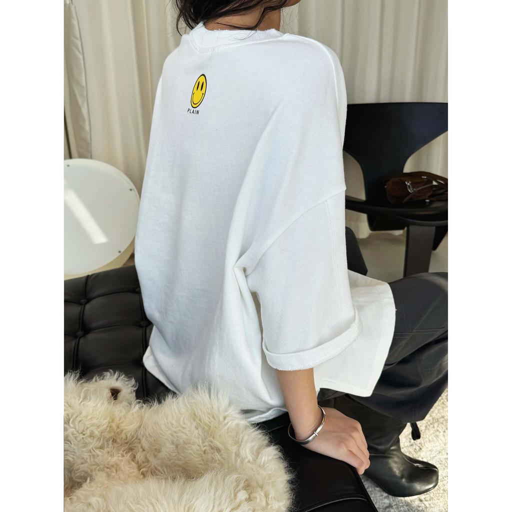 Korean Style Oversized Fleece T-Shirt for Women - Round Neck & Drop Shoulder