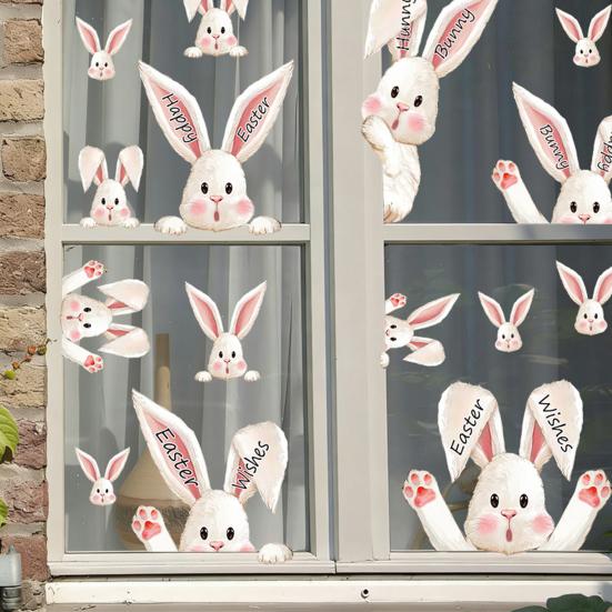 6 Sheets Easter Bunny Window Clings Reusable Static Window Decals for Spring Party Home Classroom Office Decoration