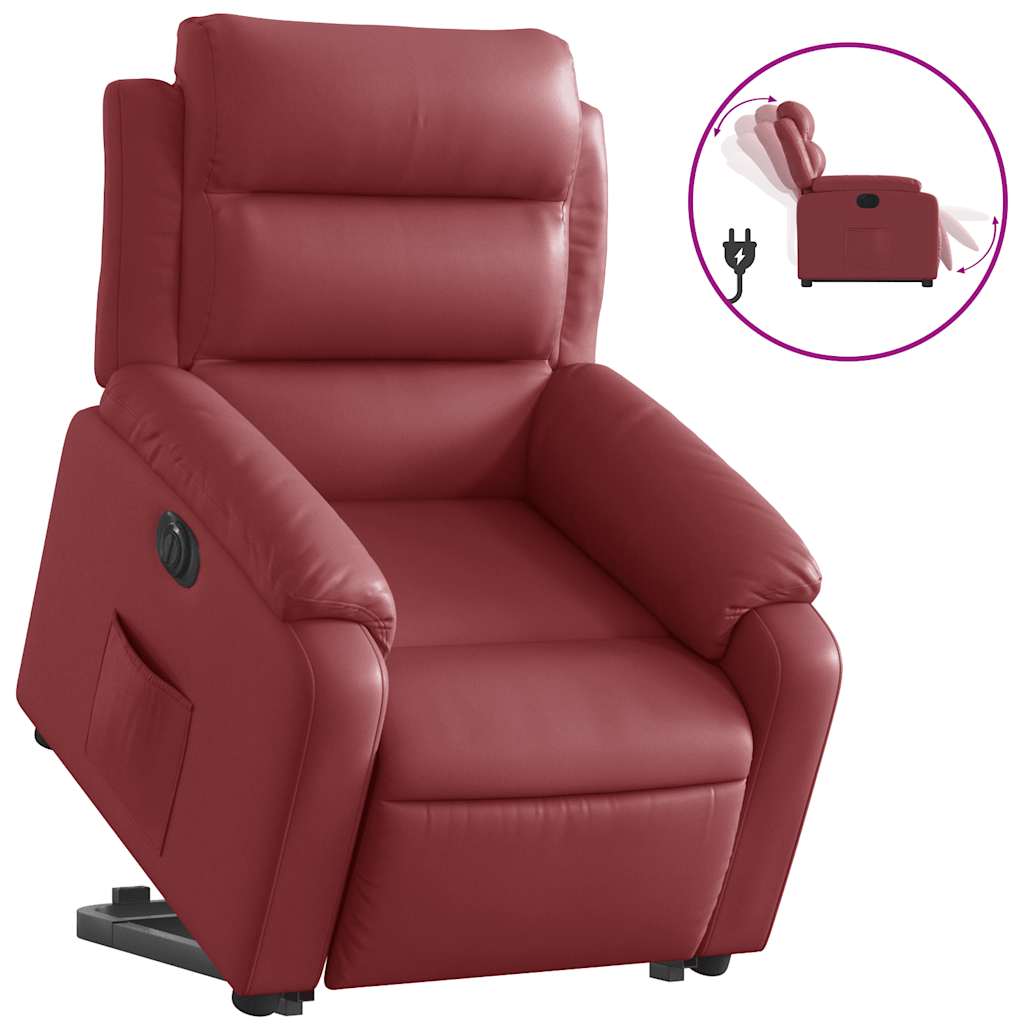 Electric Recliner Chair with Rising Function Burgundy Artificial Leather